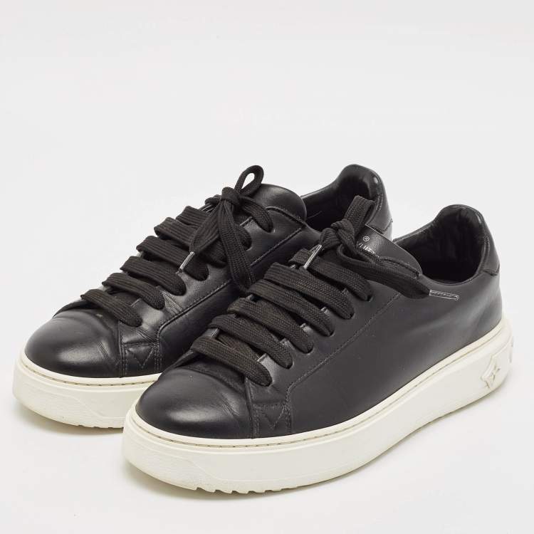 Pre Owned Louis Vuitton Black Leather Time Out Low Top Sneakers Size 38.5