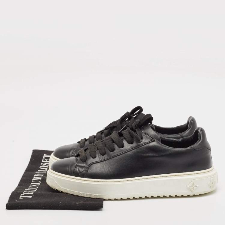 Pre Owned Louis Vuitton Black Leather Time Out Low Top Sneakers Size 38.5