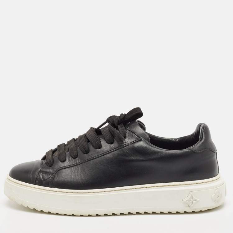 Pre Owned Louis Vuitton Black Leather Time Out Low Top Sneakers Size 38.5