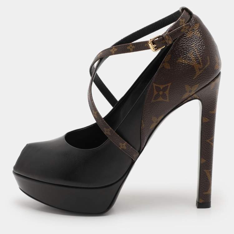 Pre Owned Louis Vuitton Black Monogram Canvas and Leather Temptation Pumps Size 37.5
