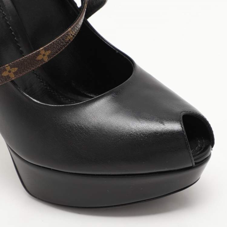 Pre Owned Louis Vuitton Black Monogram Canvas and Leather Temptation Pumps Size 37.5