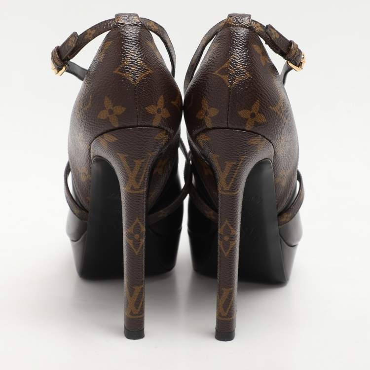 Pre Owned Louis Vuitton Black Monogram Canvas and Leather Temptation Pumps Size 37.5