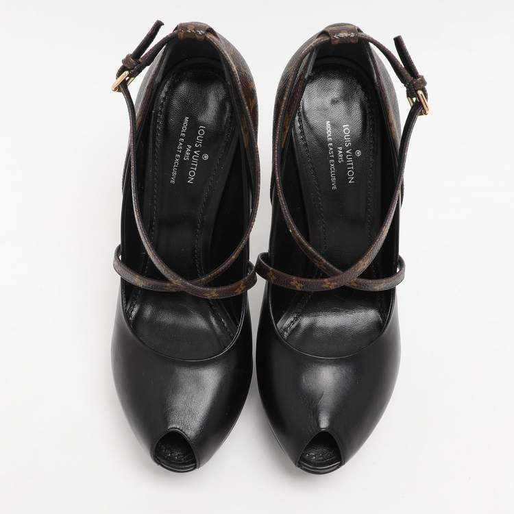 Pre Owned Louis Vuitton Black Monogram Canvas and Leather Temptation Pumps Size 37.5