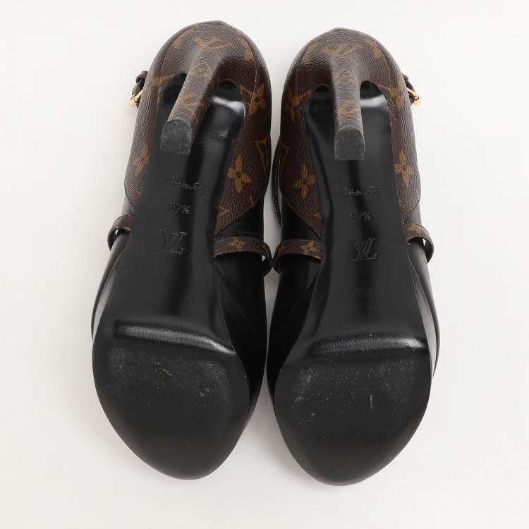Pre Owned Louis Vuitton Black Monogram Canvas and Leather Temptation Pumps Size 37.5