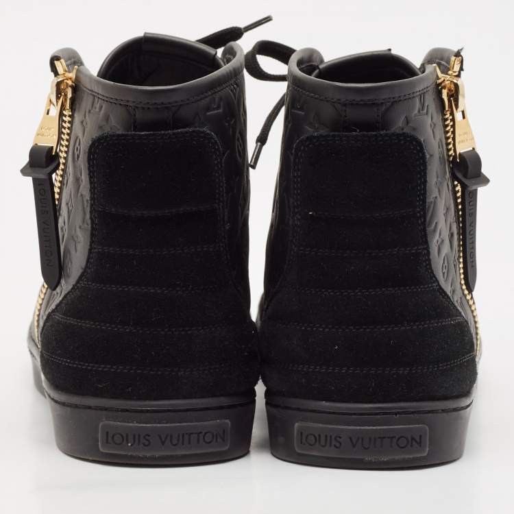 Pre Owned Louis Vuitton Black Leather and Rubber Punchy High Top Sneakers Size 39