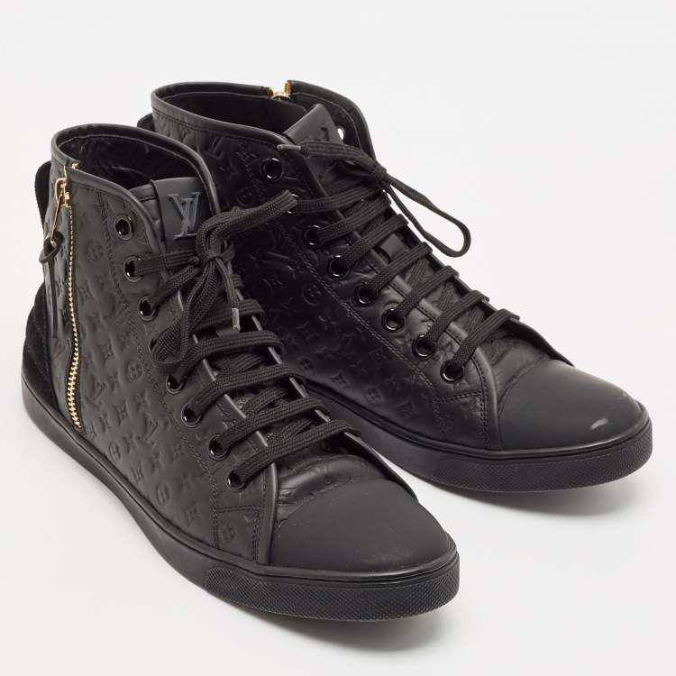 Pre Owned Louis Vuitton Black Leather and Rubber Punchy High Top Sneakers Size 39