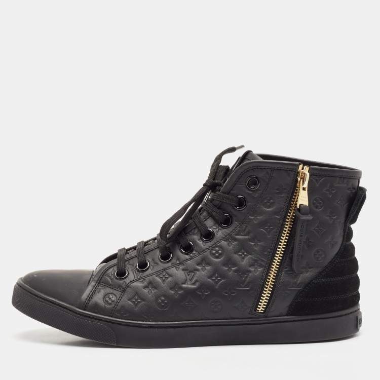 Pre Owned Louis Vuitton Black Leather and Rubber Punchy High Top Sneakers Size 39