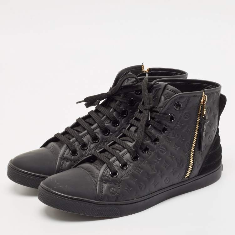 Pre Owned Louis Vuitton Black Leather and Rubber Punchy High Top Sneakers Size 39