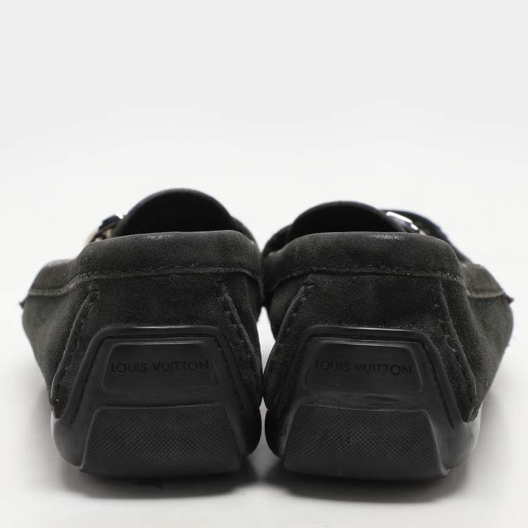 Pre Owned Louis Vuitton Black Suede Initiales Loafers Size 36.5