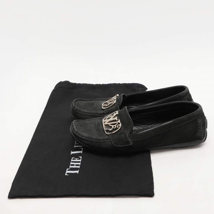 Pre Owned Louis Vuitton Black Suede Initiales Loafers Size 36.5