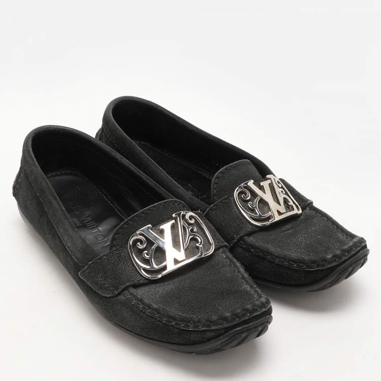 Pre Owned Louis Vuitton Black Suede Initiales Loafers Size 36.5