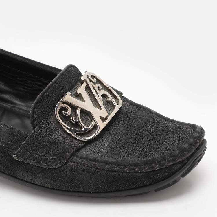 Pre Owned Louis Vuitton Black Suede Initiales Loafers Size 36.5
