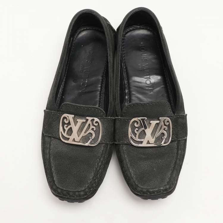 Pre Owned Louis Vuitton Black Suede Initiales Loafers Size 36.5
