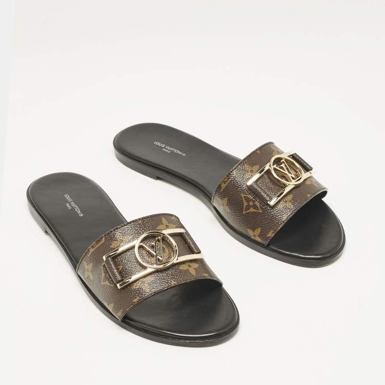 Pre Owned Louis Vuitton Monogram Canvas Lock It Flat Slides Size 41