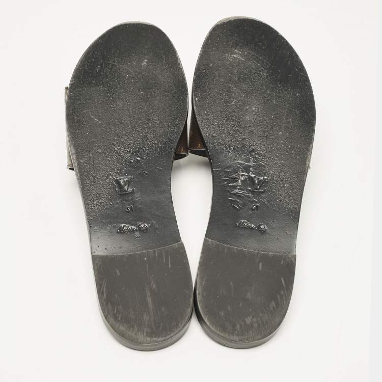 Pre Owned Louis Vuitton Monogram Canvas Lock It Flat Slides Size 41
