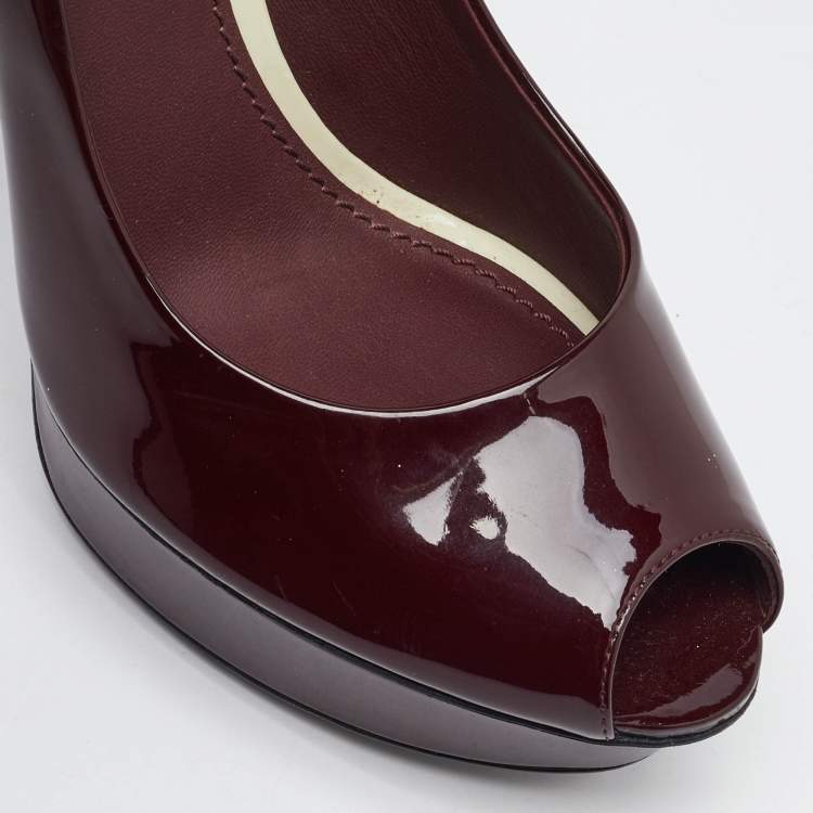 Pre Owned Louis Vuitton Burgundy Patent Leather Eyeline Platform Pumps Size 39