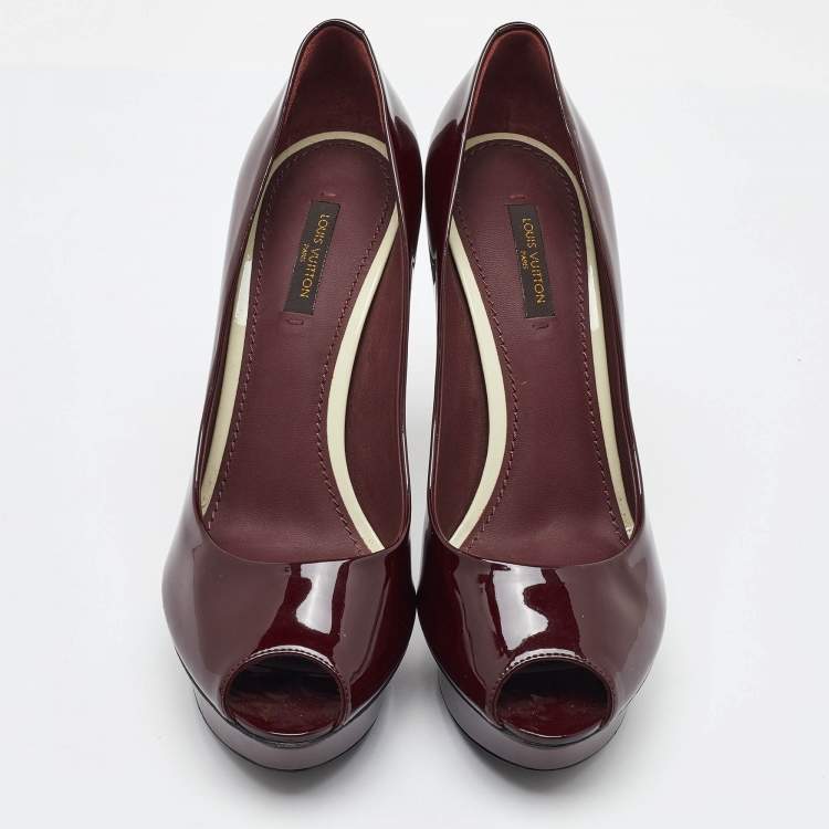 Pre Owned Louis Vuitton Burgundy Patent Leather Eyeline Platform Pumps Size 39