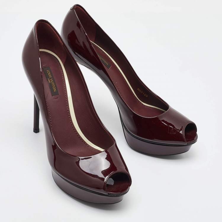 Pre Owned Louis Vuitton Burgundy Patent Leather Eyeline Platform Pumps Size 39