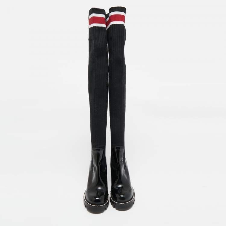 Pre Owned Louis Vuitton Black Knit Fabric and Leather Star Trail Glazed Sock Boots Size 37.5