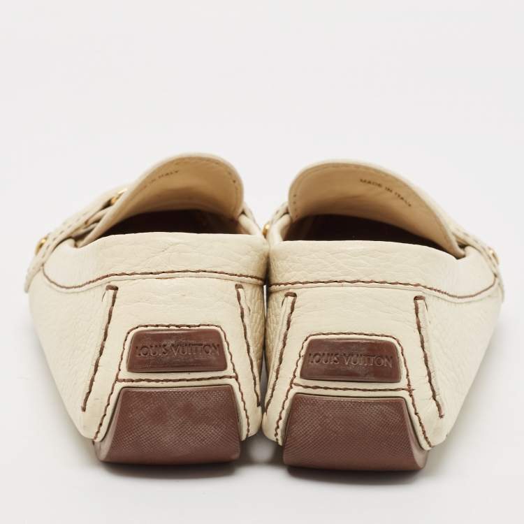 Pre Owned Louis Vuitton Cream Leather Oxford Loafers Size 40