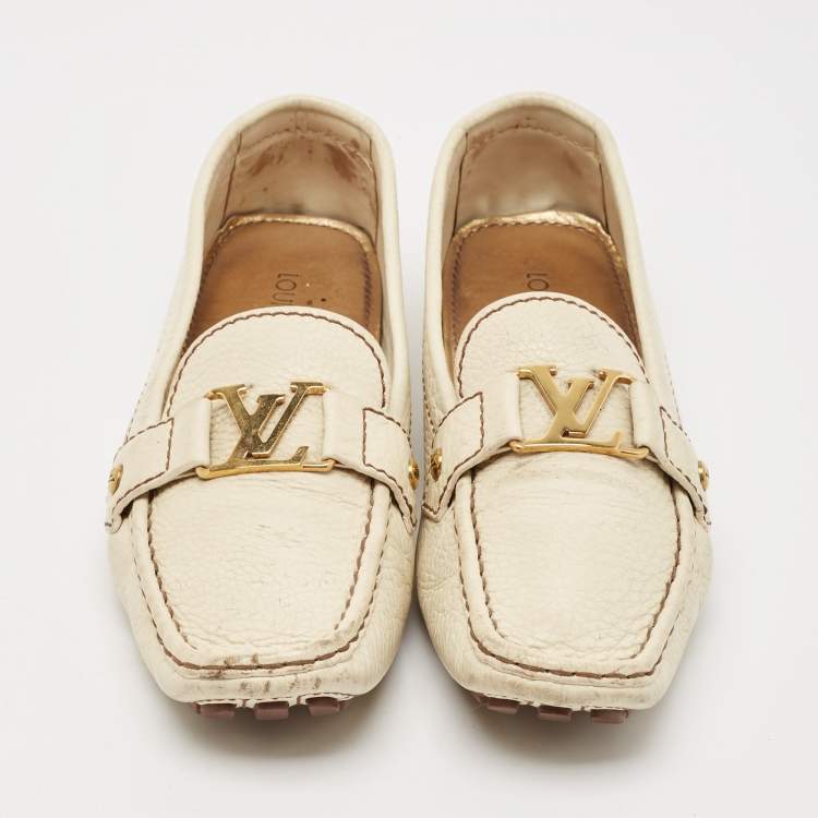 Pre Owned Louis Vuitton Cream Leather Oxford Loafers Size 40