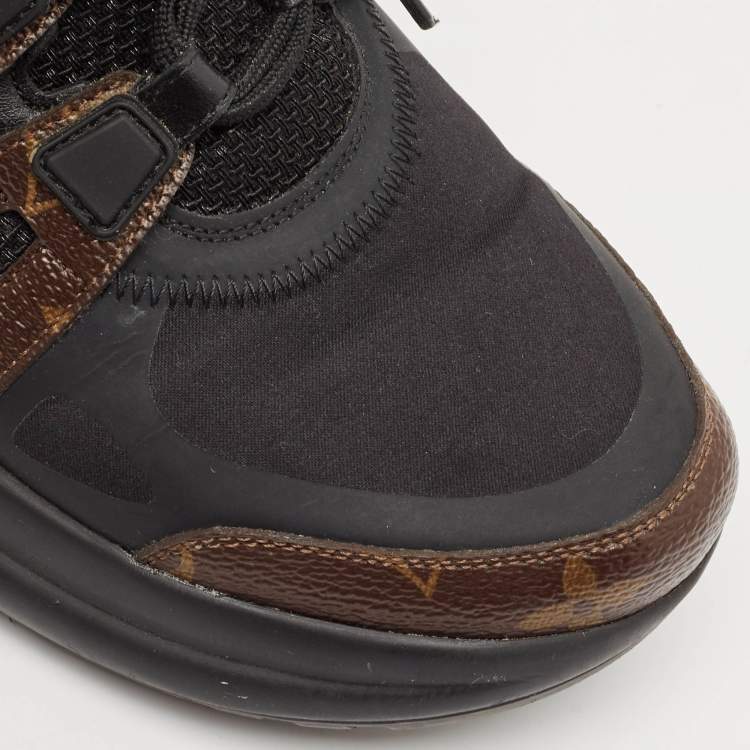 Pre Owned Louis Vuitton Black/Brown Mesh and Monogram Canvas Archlight Sneakers Size 37.5