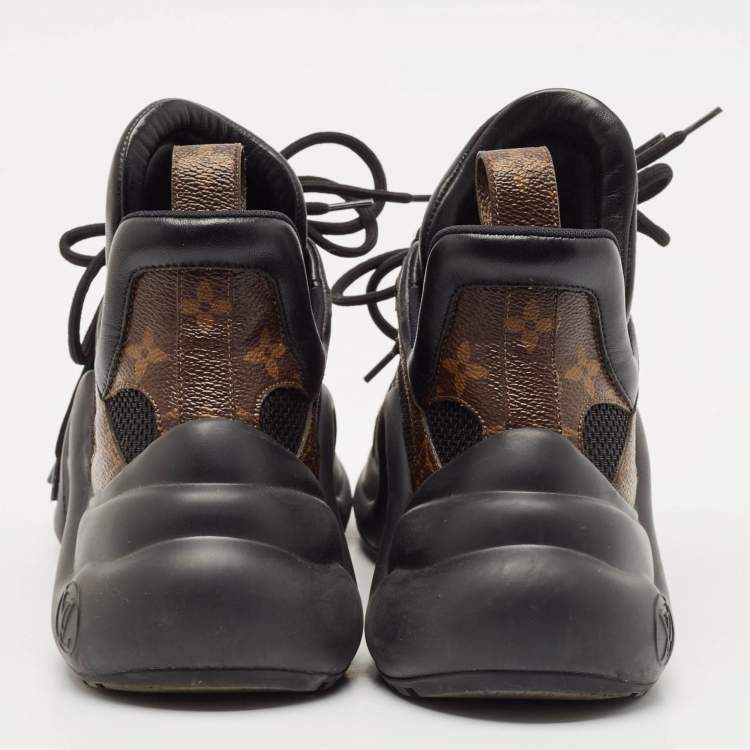 Pre Owned Louis Vuitton Black/Brown Mesh and Monogram Canvas Archlight Sneakers Size 37.5