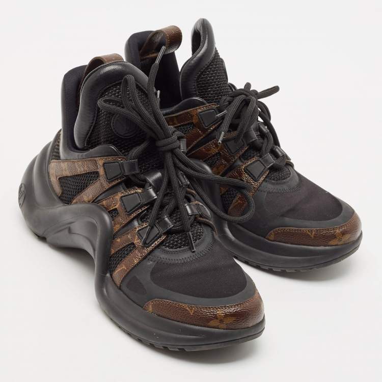 Pre Owned Louis Vuitton Black/Brown Mesh and Monogram Canvas Archlight Sneakers Size 37.5