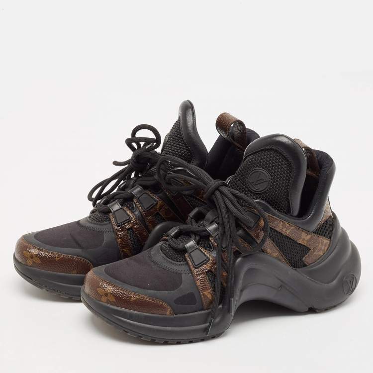 Pre Owned Louis Vuitton Black/Brown Mesh and Monogram Canvas Archlight Sneakers Size 37.5