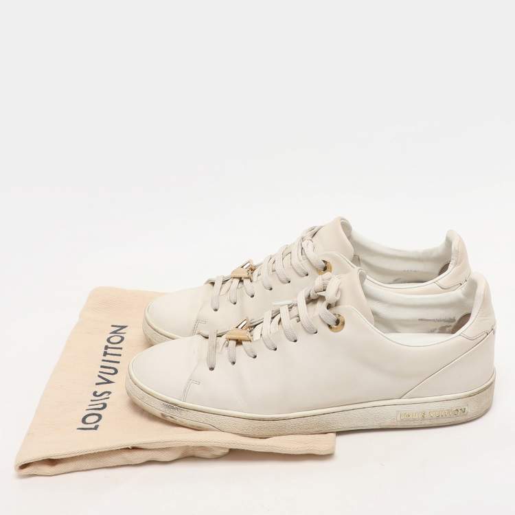 Pre Owned Louis Vuitton White Leather Frontrow Low Top Sneakers Size 38.5