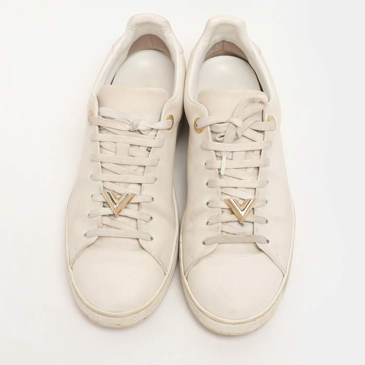 Pre Owned Louis Vuitton White Leather Frontrow Low Top Sneakers Size 38.5