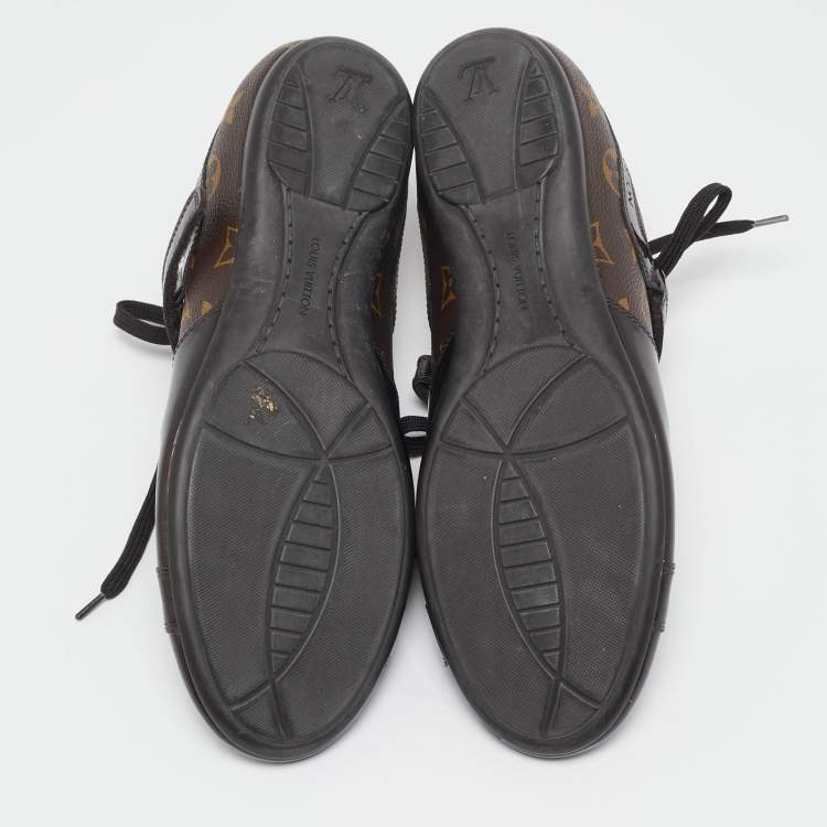 Pre Owned Louis Vuitton Brown Monogram Canvas and Patent Leather Low Top Sneakers Size 37.5