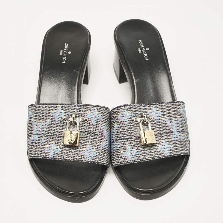 Pre Owned Louis Vuitton Multicolor LV Pop Monogram Canvas Lock It Mule Sandals Size 38