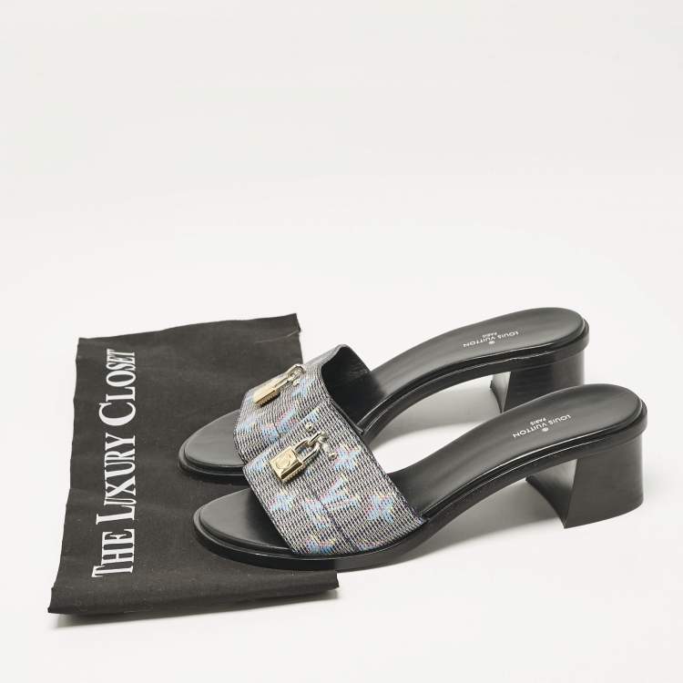 Pre Owned Louis Vuitton Multicolor LV Pop Monogram Canvas Lock It Mule Sandals Size 38