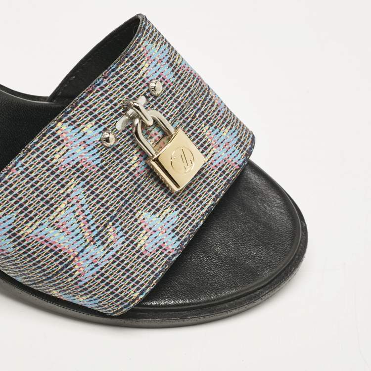 Pre Owned Louis Vuitton Multicolor LV Pop Monogram Canvas Lock It Mule Sandals Size 38