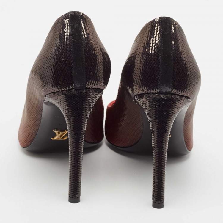 Pre Owned Louis Vuitton Black/Red Sequins Liza Pointed Toe Pumps Size 40