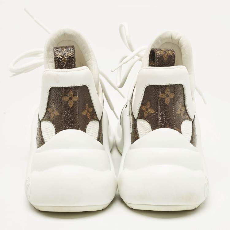 Pre Owned Louis Vuitton White/Brown Leather and Monogram Canvas Archlight Sneakers Size 37.5