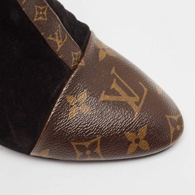 Pre Owned Louis Vuitton Black/Brown Suede and Monogram Canvas Revival Ankle Boots Size 38.5