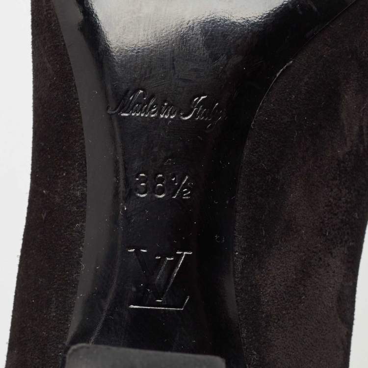 Pre Owned Louis Vuitton Black/Brown Suede and Monogram Canvas Revival Ankle Boots Size 38.5