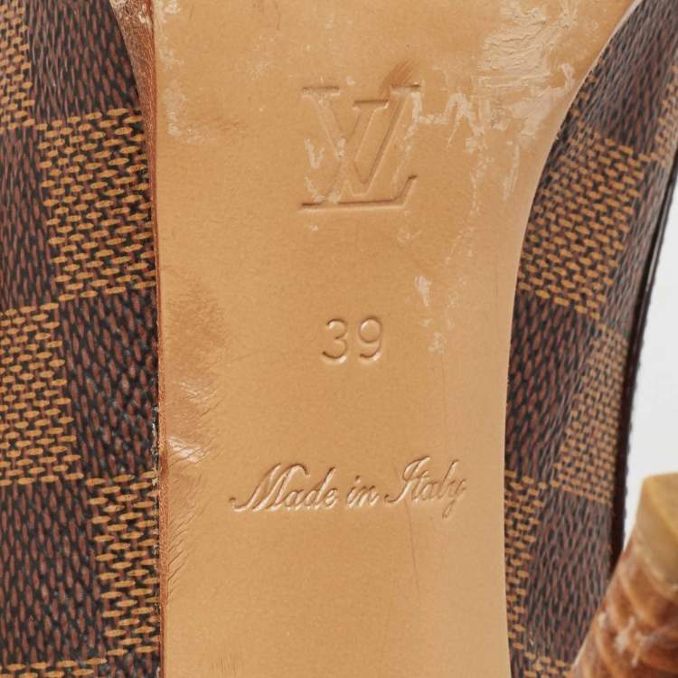 Pre Owned Louis Vuitton Brown Damier Ebene Canvas Palm Beach Peep Toe Pumps Size 39