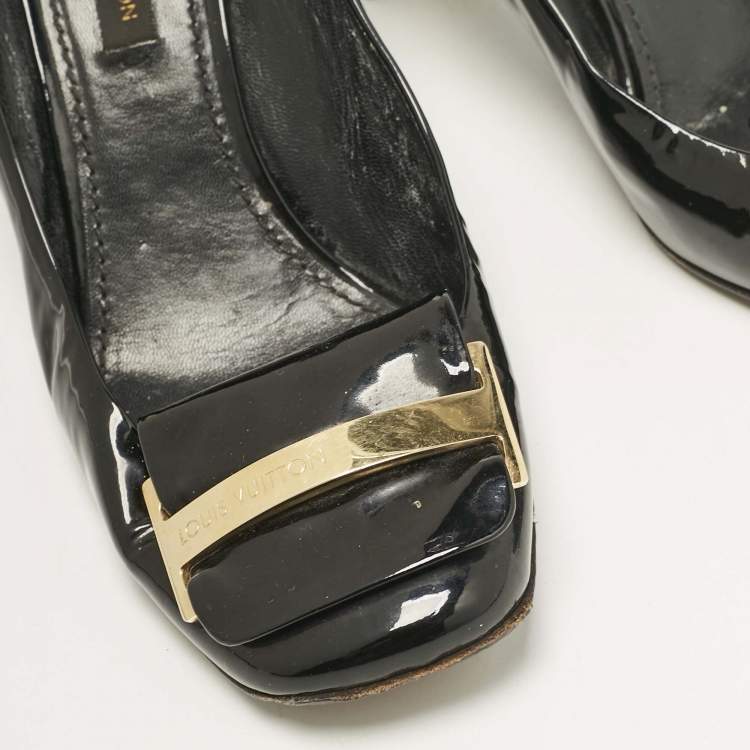 Pre Owned Louis Vuitton Black Patent Leather Round Toe Pumps Size 37