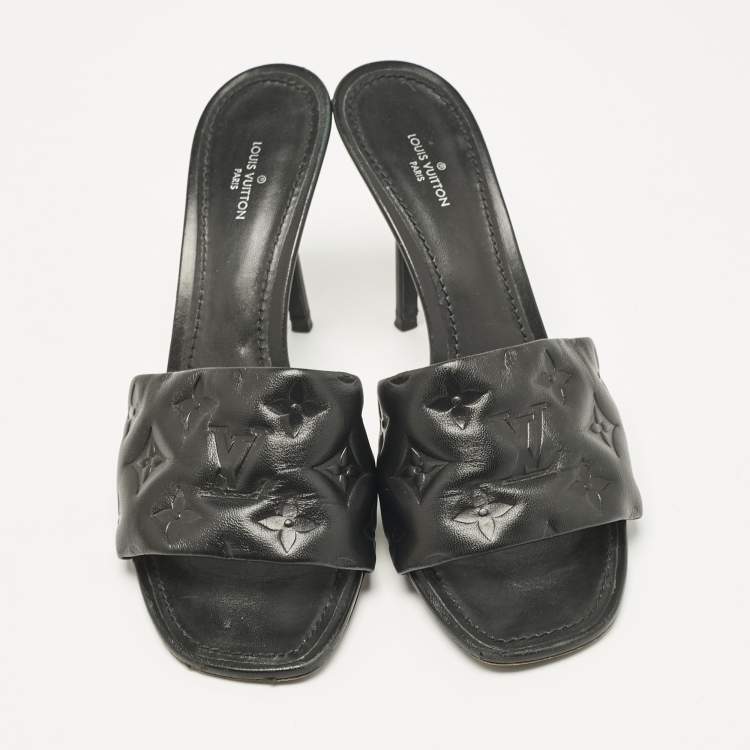 Pre Owned Louis Vuitton Black Monogram Embossed Leather Revival Slide Sandals Size 39