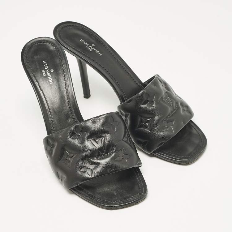 Pre Owned Louis Vuitton Black Monogram Embossed Leather Revival Slide Sandals Size 39