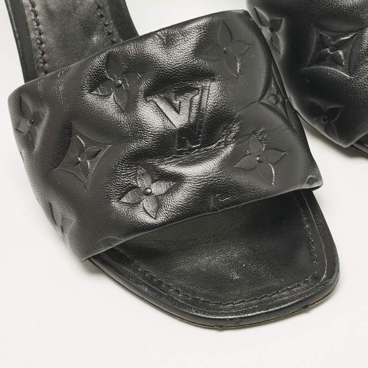 Pre Owned Louis Vuitton Black Monogram Embossed Leather Revival Slide Sandals Size 39