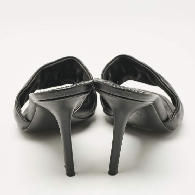 Pre Owned Louis Vuitton Black Monogram Embossed Leather Revival Slide Sandals Size 39