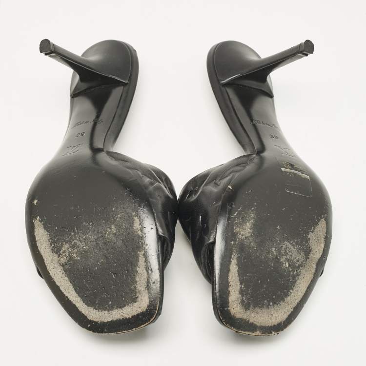 Pre Owned Louis Vuitton Black Monogram Embossed Leather Revival Slide Sandals Size 39