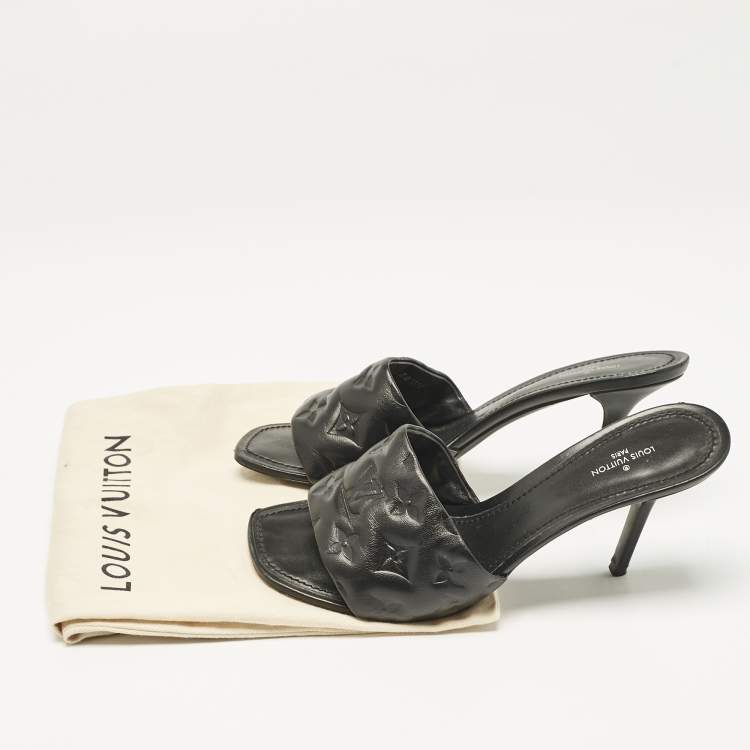 Pre Owned Louis Vuitton Black Monogram Embossed Leather Revival Slide Sandals Size 39