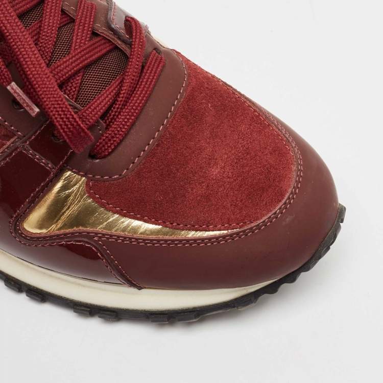 Pre Owned Louis Vuitton Burgundy Monogram Suede, Patent and Leather Run Away Lace Up Sneakers Size 37.5