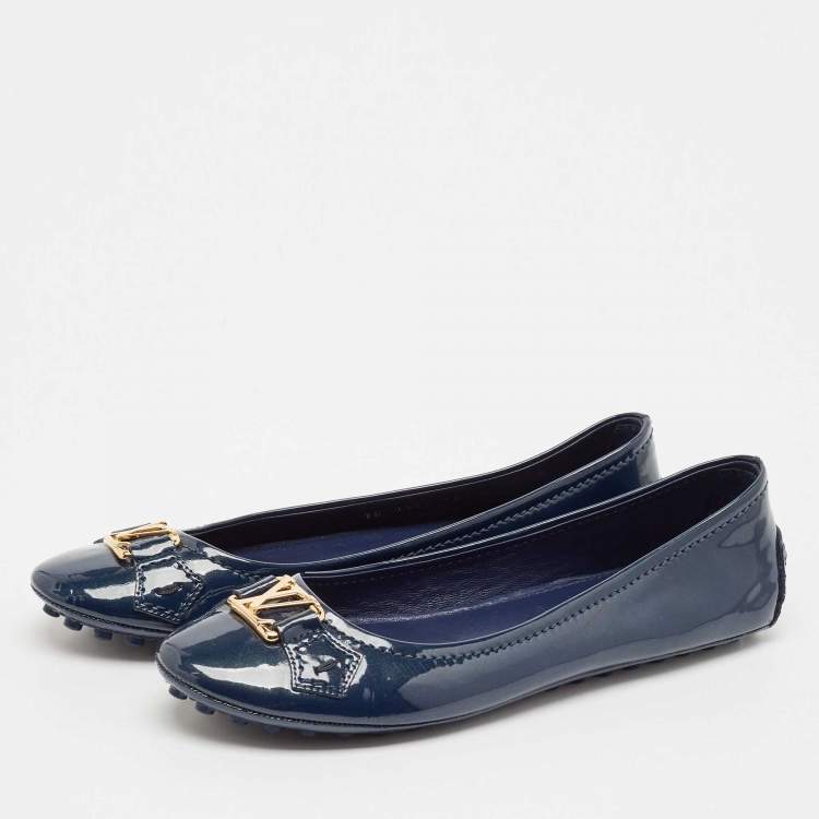 Pre Owned Louis Vuitton Blue Patent Leather Oxford Ballet Flats Size 38