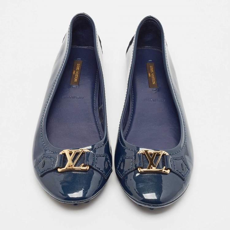 Pre Owned Louis Vuitton Blue Patent Leather Oxford Ballet Flats Size 38